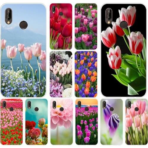 138H Red Blue Spring Tulips flower field Soft Silicone Tpu Cover Case for huawei Nova 3 3i p smart