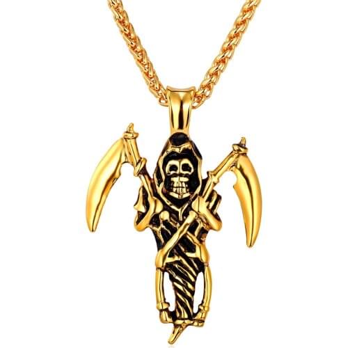 Collare Rock Punk Skull Necklaces & Pendants Stainless Steel Gold Color Devil Hell Necklace Hip-hop Jewelry P959