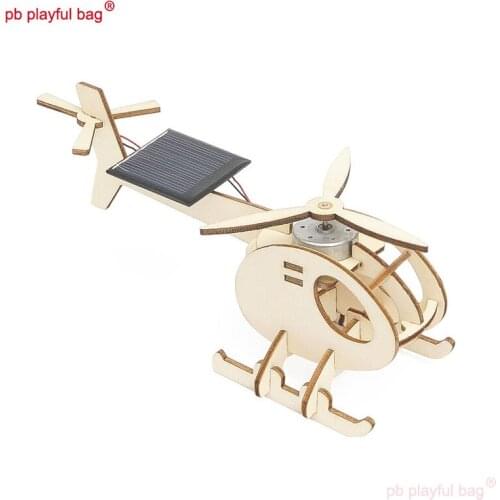 PB Playful Bag Childrens steam science and education toys wooden DIY Solar Helicopter model Creative building block gift UG56
