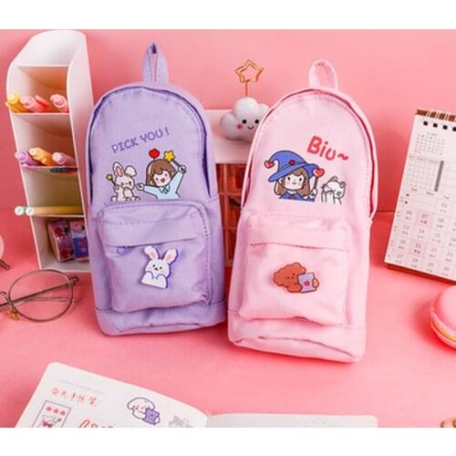Sweet Animal Pen Pencil Bag Send Brooch Mini Schoolbag Soft Touch Fabric Storage Pouch Organizer Case Stationery School Gift