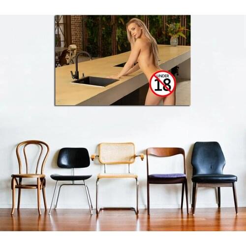 Blonde Model in the Kitchen Canvas Poster Print Modern Home Decor Wall Art Painting For Living Room Decoration Picture