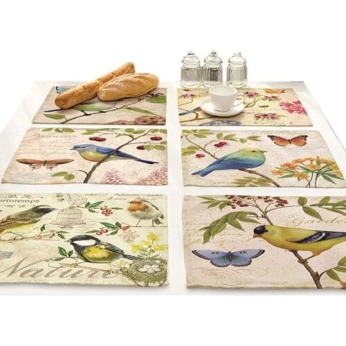 Tree Flower Bird Printed Mat Drink Coasters Dining Table Table Accessories Dish Pad Home Decoration Accessories Modern Kitchen