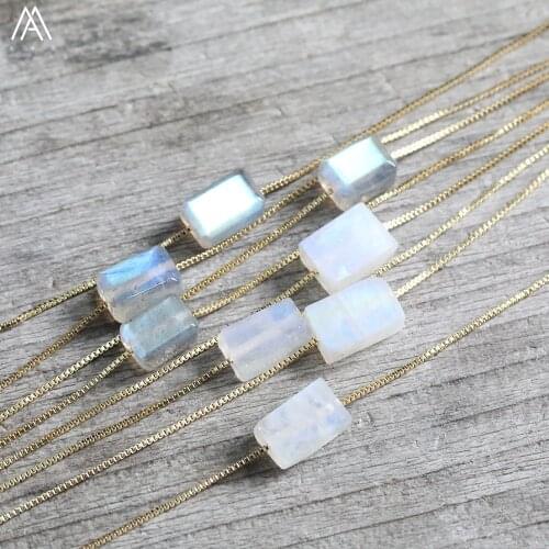 Natural Flash Labradorite White Moonlight Stone Slab Beads Pendant Gold Silvery Necklace For Women Necklace Jewelry Dropship