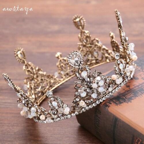 Baroque Big Rhinestone Luxurious Tiara Crown Weeding Hairwear Vintage Qween Crown Bridal Hair Accessories Party Headpiece