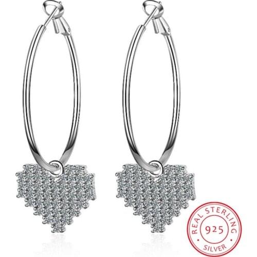 LEKANI 925 Sterling Silver Heart Dangle Earrings for Women Radiant Dazzling CZ Paved Wedding Party Jewelry 2020 Brincos SCE821