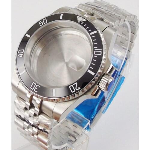 SUB 40MM Automatic Watch Case fit MIYOTA 8215 821A MINGZHU 2813 NH35A Seeing Glass Back Screwdown Crown Jubilee Band