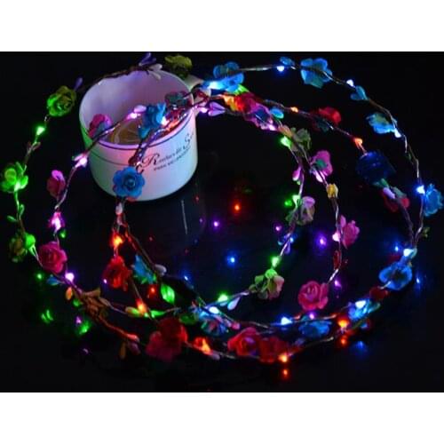 Led Flower Wreath Headband Crown Festival Floral Garland Bohemia for Park Wedding Headdress Glow Hair Band Hen Party favors