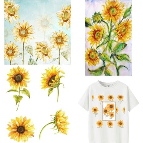 Sunflower Patches Flower Thermal Stickers on Clothes Iron-on Transfers for Clothing Thermoadhesive Patch Diy Art Applique Decals