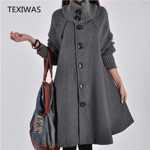 TEXIWAS 3 colors Winter Coat Women Wool Blends Loose Windbreaker Female Cloak Turtleneck Solid color 2017Woman Clothing M -2XL
