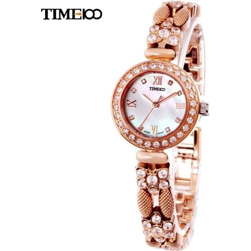 TIME100 Vintage Womens Bracelet Watch Diamond Shell Dial Copper Plated Strap Ladies Quartz Watches For Women relogio feminino