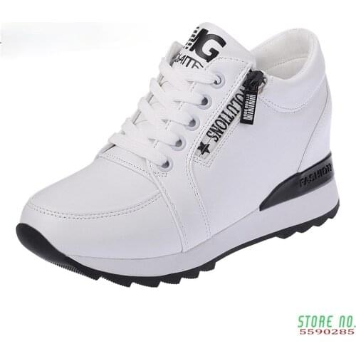 New 2019 Autumn Black White Hidden Wedge Heels Casual Shoes Spring Womens Elevator High-heels Boots Women Sneakers 6cm Heels