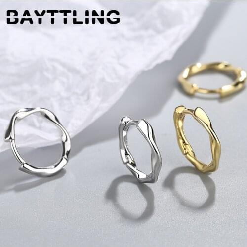 BAYTTLING 925 Sterling Silver Gold 14MM Simple Twisted Wave Hoop Earrings For Women Fashion Best Christmas Wedding Jewelry Gift