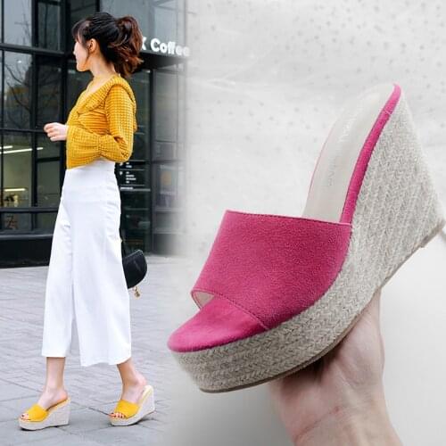 Heels female wedge shoes woman water slippers clogs platform leather summer ladies Rubber new 2019 Wedges slides with genuine