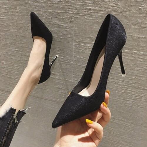 All-match pointed toe shoes French girl sexy net red 9cm high heels women stiletto shallow shoes 2020 new