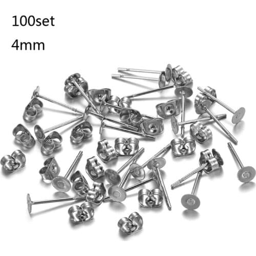 100Pcs Stainless Steel Flat Pads Glue on Stud Earring Posts and Backs Butterfly Earrings Backs Jewelry Making Findings