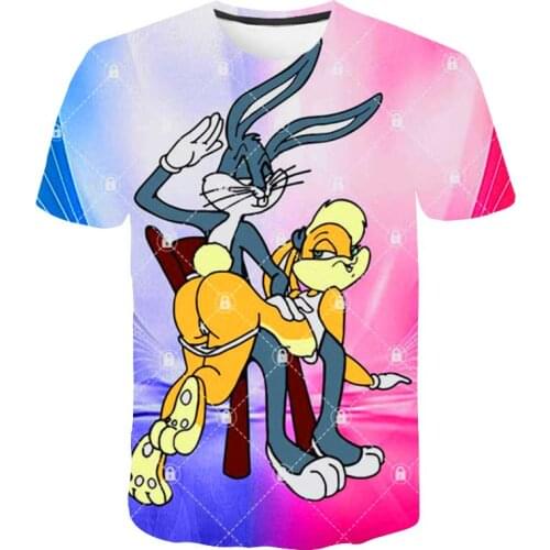 2021 Summer Print Cartoon Rabbit Cute Shirt children O-neck Short Sleeve White Black Kawaii Shirts baby Football T shirt Funny