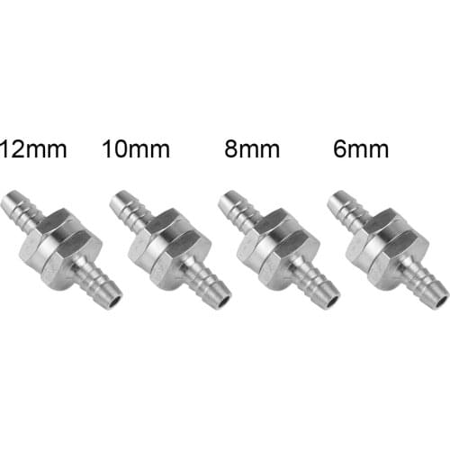 6mm / 8mm / 10mm / 12mm Silver Non-Return One Way Air Fuel Oil Check Valve for Fuel / Water / Marine