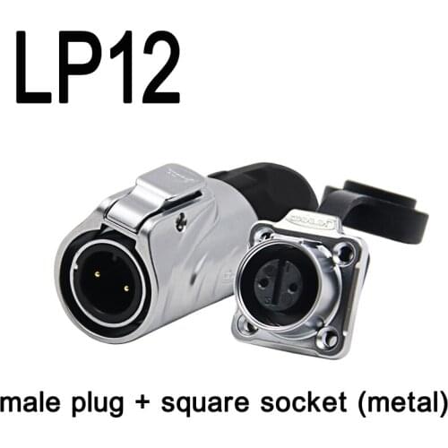 LP12 Aviation Plug Metal Shell Micro Square Socket Wire Cable Connector IP67 Waterproof Quickly Connected 2 3 4 5 8 Pin