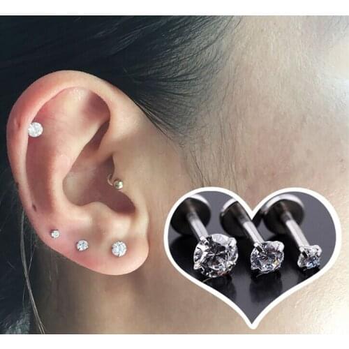 Free shippment LOT50pcs 16g Body Jewelry Body Piercing - CZ Shining Lip Labret Ring Ear Helix Bar Lip Piercing 16gx8mmx2/3/4mm