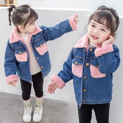 Children Winter Outdoor Fleece Jackets For Girls Thickening Warm Outwear Denim Parkas Girls Windbreaker Baby Kids Down Parkas