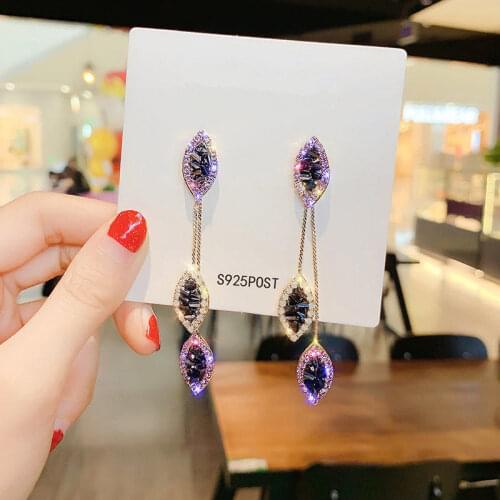 Luxury Zircon Rhinestone Crystal Evil Eye Drop Dangle Earrings for Women Long Chain Tassel Jewelry Wholesale Korean Trendy