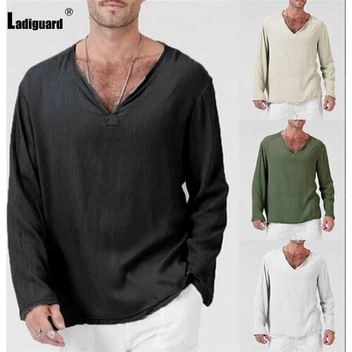Latest T-shirt Fashion Tops Long Sleeve 2021 Summer V-neck Casual Tee Pullovers Plus Size 4XL Men Linen Shirt Loose Sexy clothes