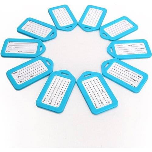 12 Piece Blue Plastic Travel Square-shape Luggage Tag with name cards and clear belts