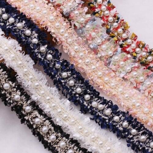 Hot sale handwork pearl beads Korean small fragrance wind wool braided with lace fabri DIY hair accessory clothing ribbon trim