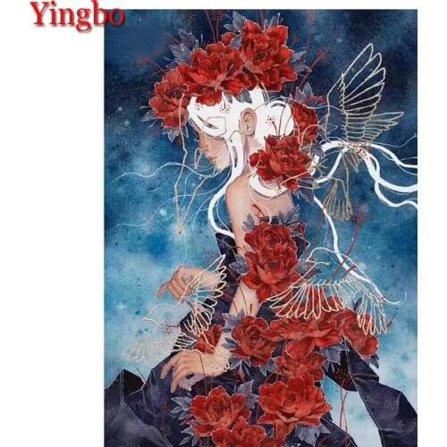 New 5D Round Diamond Painting Girl surrounded by red flowers Diamond diy Embroidery Home Decoration Mosaic puzzle picture