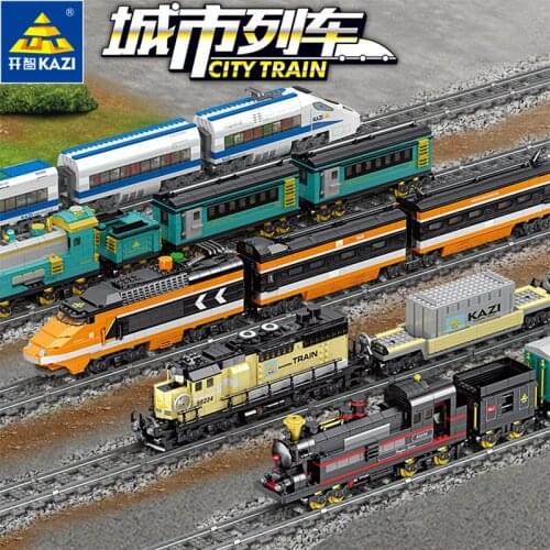 Kazi Battery Powered Train Container Building Blocks Bricks speelgoed Toys for Children Compatible All Brands train city