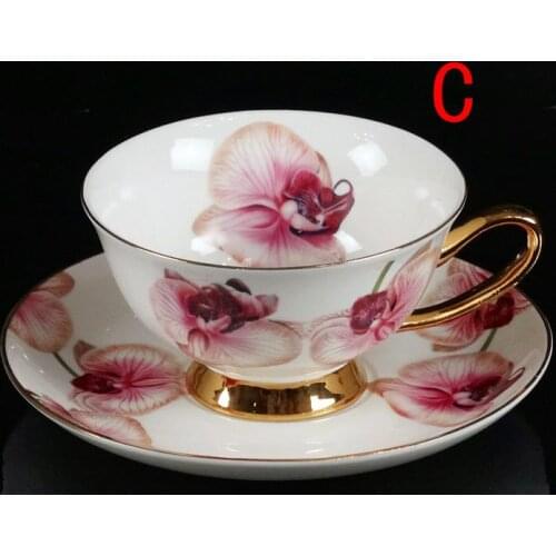Ceramics Flower Printing Cup Plate Suit Afternoon Tea Mug Coffee Tumbler With Golden Rim Dish Colorful Fashion2021