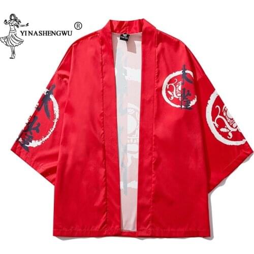 Japanese Kimono Men Women Summer Costume Harajuku Yukata Loose Shirt Red Cardigan Samurai Top Traditional Coat Print Japan Anime