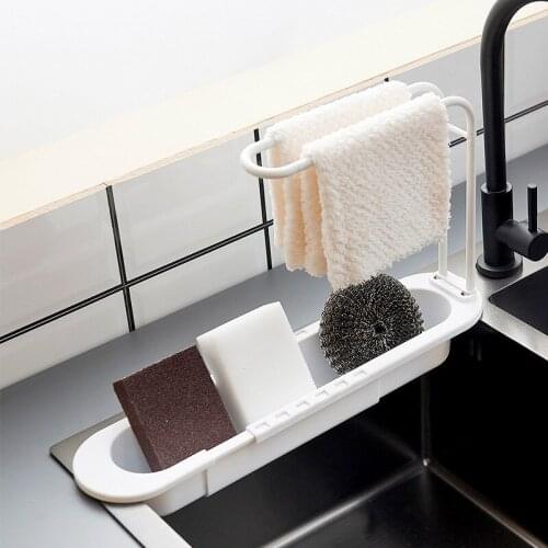 Kitchen Bathroom Utensil Towel Rack Bar Hanging Holder Rail Organizer Storage Basket Gadgets Soap Sponge Sink Shelf Drain
