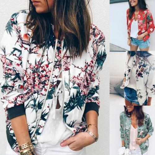 Print Bomber Jacket Women Flowers Zipper Up Retro Coat Spring 2019 Summer Long Sleeve Basic Plus Size Short Biker Jackets Female