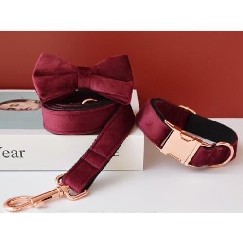 Free Engraved Metal Buckle Retailing Stout Durable Soft Dog Collars Handmade Pets Dogs Accessories Fabric Wine red flannelette