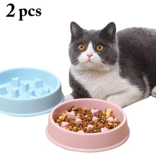 2 Pcs Cat Bowls Kittens Slow Feeding Food Water Bowl Plastic Cats Drinking Dish Kitty Feeding Bowl Pet Cats Supplies Accessories