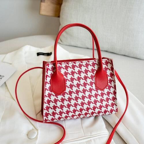Fashion Womens Brand Shoulder Handbags Shopper Bag Houndstooth Female PU Tote Bag 2021 Shoulder Bags Lattice Small Square Bag