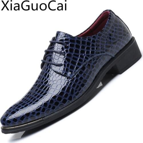 Mens Dress Shoes Summer Male Crocodile Pattern Fashion Formal Shoes Pointed Toe Lace-up Party Business Shoes Big Size