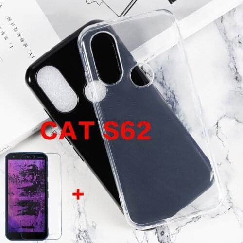 Soft Black TPU Case For CAT S62 S52 S42 H+Transprent Case with Protective Glass on Caterpillar Cat S62 Pro Back Cover Case Vetro