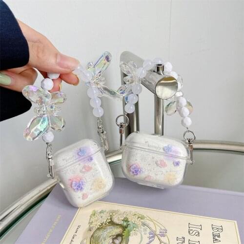 Cute Glitter Butterfly Pattern TPU Soft Earphone Box For apple AirPods pro 3 Case for AirPods 2/1 Cover Shell Crystal Keychain
