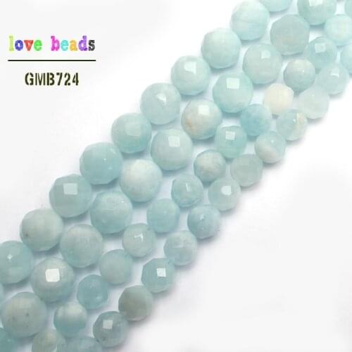 AAA Natural Faceted Aquamarines Round Loose Beads for Jewelry Making 15inche/strand Diy Bracelet Necklace