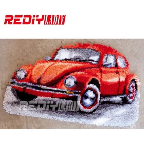New Hot Latch Hook Rug Kits DIY Needlework Unfinished Crocheting Rug Yarn Cushion Mat Embroidery Carpet Rug Red Car Home Decor