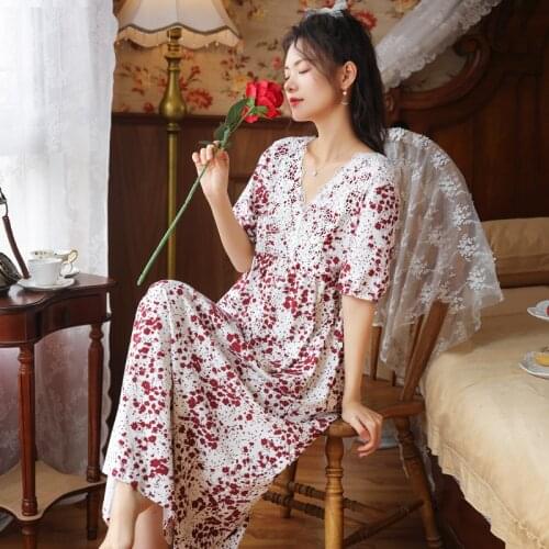 Wasteheart New Red Women Homewear Female Sexy Sleepwear Night Dress Long Lace V Neck Nightwear Nightgown Sleepwear Court Gown