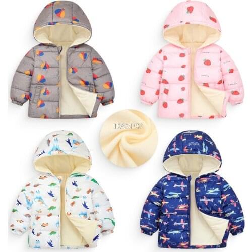 2021 Autumn Winter Boys Girls Cotton Padded Coat Children Cartoon Hooded Zipper Warm Jacket Kids Parkas