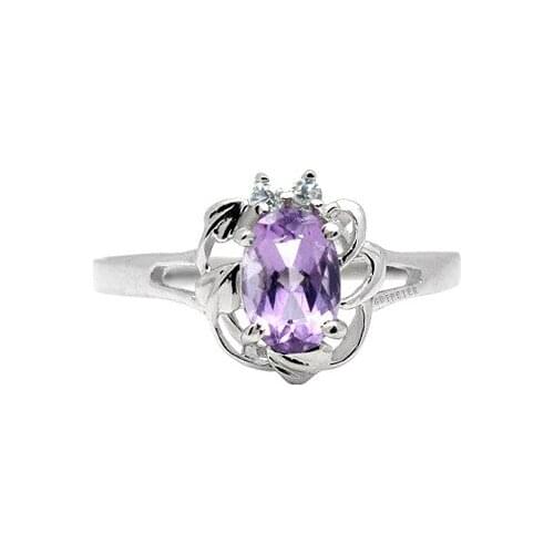 Dazzling Silver Amethyst Ring for Party4mm*6mm Natural Amethyst Silver Ring Solid 925 Silver Amethyst Jewelry