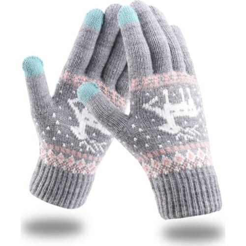 Thick Gloves Touch Screen Winter Warm Full Finger Mittens Christmas Gift For Winter Gloves Christmas Knitted Deer Gloves
