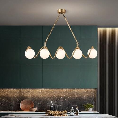 Luxury Kitchen Glass Chandelier Modern Home Decor Lamp Led Creative Dining Room Light Fixture Gold Rectangle Copper Lustre 2021