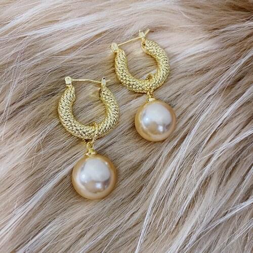 GSOLD Simple Trendy Elegant Vintage Twisted Metal Geometric Circle Imitated-Pearl Drop Earrings Women Girl Party Jewelry Gift