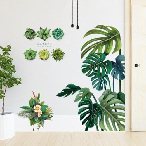 Nordic Green Plants Wall Stickers Flowers Turtle Back Bamboo Bedroom Living Room Wall Decoration Aesthetics Simple Mural