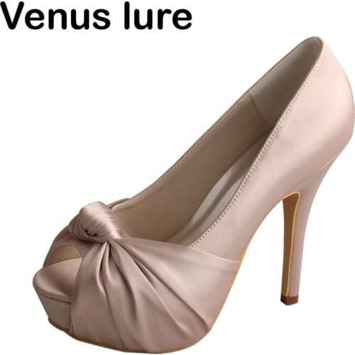 Custom Handmade Nude Platform Heels Wedding Shoes for Bridesmaid Peep Toe
